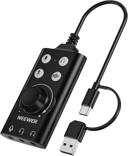 NEEWER PP07 Scheda Audio Esterna USB C e USB A a 3,5mm, Accessori Adattatore Audio Portatile con Muto/Cancellazione Rumore/Regolazione Volume e Guadagno, Compatibile con Mac Windows PC Phone PS4 PS5