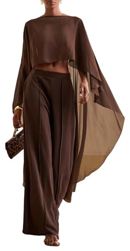 Qtinghua Women Chiffon Long Shawl Cape Irregular High Low Sheer Mesh Poncho Top Flowy Capelets Evening Dress Cover Up Streetwear (Coffee, ONE SIZE)