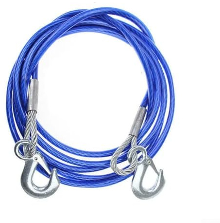 Corda di traino resistente, cavo in acciaio rivestito in gomma, cinghia di recupero da 5 tonnellate con ganci, accessorio da traino blu da 4 metri, per auto, camion, barca, assistenza stradale