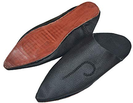 Babuchas Marroquíes de Piel Auténtica – Zapatillas Artesanales Tradicionales Hechas a Mano – Calzado Oriental Unisex (Negro, 44, Sistema Tallas Calzado EU, Adulto, Números, Mediano, 44)