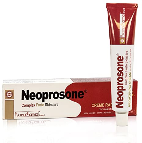 Neoprosone, Crème Éclaircissante pour la Peau | 1,7 fl oz / 50 ml | Atténue les Taches Sombres sur : Visage, Coudes, Genoux, Corps | avec Alpha Arbutin, Acide Lactique, Huile de Ricin