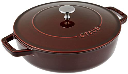 STAUB Gusseisen Bräter, Chistera Tropfenstruktur im Deckel für optimale Befeuchtung/Aromaregen, Rund 24 cm, 2,5 L, Für alle Herdarten geeignet inkl. Induktion & Backofen, Grenadine Rot