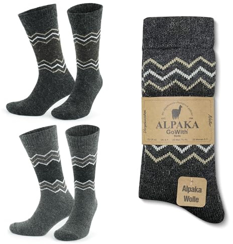 GoWith 2 Pairs Alpaca Wool Socks for Men & Women, Warm Thermal Alpaca Merino Blend Hiking Socks, Soft Cozy Crew Boot Socks