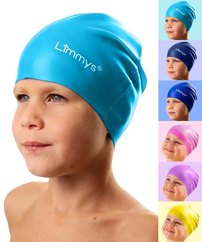 Limmys Kids Silicone Swim Cap – Soft Stretch Non-Slip Swimming Cap for Boys & Girls – Comfortable No-Pull Fit, Secure Ear Seal, Chlorine-Resistant, Durable Latex-Free Silicone, Easy On/Off