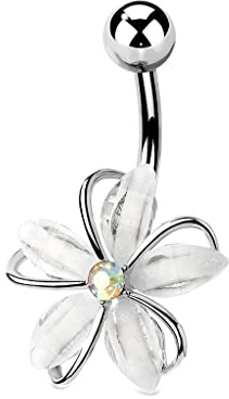 Tata Gisèle Piercing Nombril Acier Inoxydable Femme – Bijou Ventre avec Strass – Barre Courbée Banane – Hypoallergénique – Brillant & Résistant - Forme Fleur - Marque Francaise