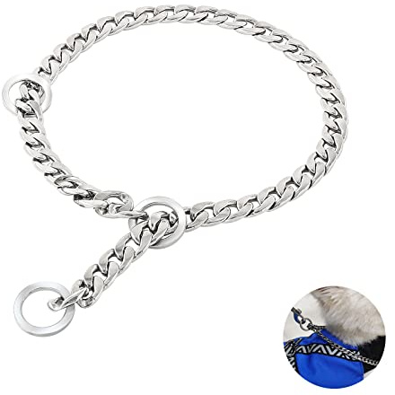 Collare Catena Cane Regolabile Robusto e Resistente Collare Strozzo in 304 Acciaio Inox per Cani Piccola Media Grande per Allenamento a Piedi(S)