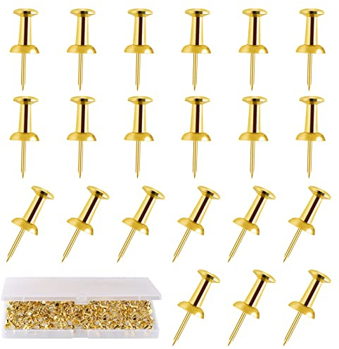 200 Count Gold Push Pins - Standard Plastic Head Steel Point Thumb Tacks for Bulletin Board, Cork Board, Wall Hanging - Decorative Office Supplies