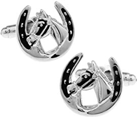 Gemelos para baile de graduación, gemelos grabados, chapados en plata, caballo, clásico, esmoquin, camisa, accesorios, novio, padrinos de boda, regalo de padre, Níquel, No es una piedra preciosa
