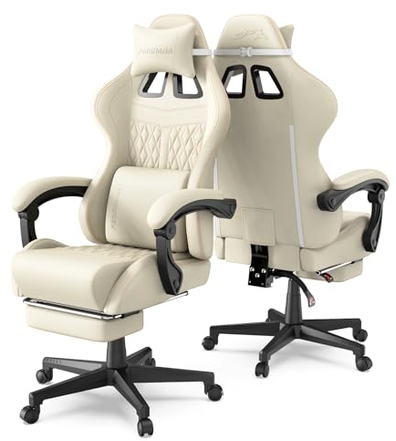 Ferghana Sedia da Gaming,Sedia Gaming Ergonomica con Regolabile Poggiapiedi,Poggiatesta,Supporto Lombare,Pelle di PU Poltrona Ufficio Regolabile,Professionale Sedia da Ufficio Gaming(Bianco)