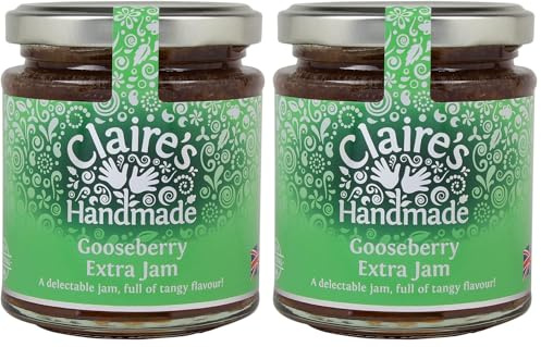 Claire's Handmade | Gooseberry Extra Jam | Breakfast Treat | Great Taste | Tangy Flavour | Gluten Free | GMO Free | Suitable for Vegetarians & Vegans | 227g Jar (Pack of 2)