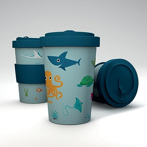 Puckator Splosh Sealife Reusable Travel Cup Mug 400ml Out of Recycled Plastic Bottles - Thermos Insulated Travel Coffee Mug - Tumbler Coffee Cup with Lid - Drink Flask - Leakproof Travel Mug