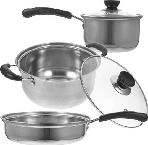 HOLIDYOYO Set di pentole in acciaio inox, 3 pezzi, con manico ergonomico, per una cucina versatile e per la casa