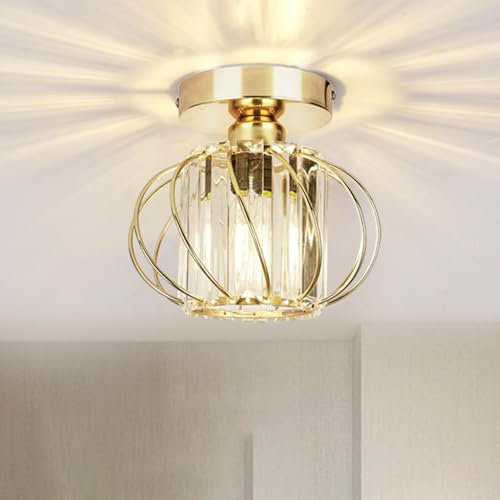 COOINJOY Modern LED Crystal Chandeliers Ceiling Light Fixture, Semi Flush Mount, Gold, for Kitchen, Hallway, Dining Rooms, Living Room