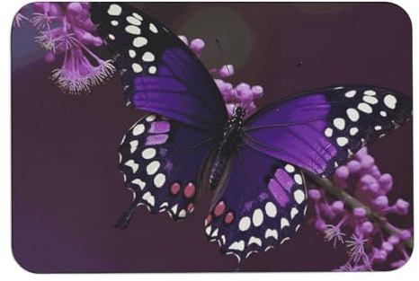 NWGHM Badematte, rutschfeste Gummi-Unterseite, Badteppich, violett, Pflaume, Schmetterling, Badezimmerteppich, super saugfähig, schnell trocknend, Kieselalgen, weiche Bodenmatte für Badezimmer, 60 x