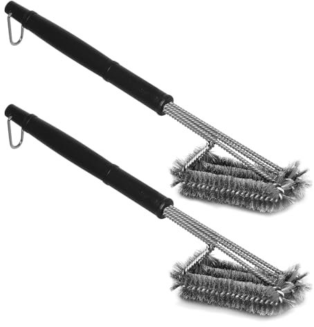 Souvik - Juego de 2 cepillos para barbacoa, cepillo de alambre extralargo, cepillo para parrilla de hierro fundido, cepillo de acero inoxidable y mango de polipropileno, cepillo de limpieza para