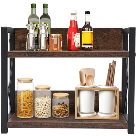 Portaspezie con 2 ripiani, mensola da cucina, per piano di lavoro, organizzatore per caffè in legno, organizzatore per spezie, portaspezie, contenitore in bambù, per cucina, sala da pranzo, ufficio