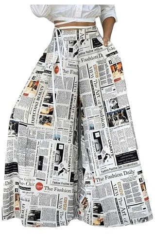 WDIRARA Women's Newspaper Print Wide Leg Pants Multicolor
