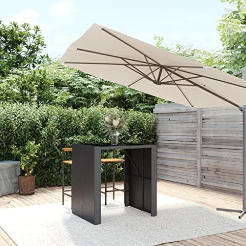 Generisch jiangboyue-362594 Table de bar en polyrotin avec plateau en verre Noir 105 x 80 x 110 cm