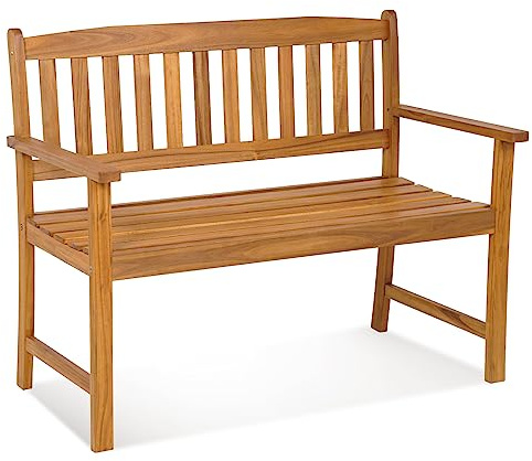 COSTWAY 2-Person Garden Bench, All-Weather Acacia Wood Patio Loveseat Park Bench Chair, Outdoor Furniture Leisure Porch Seating for Balcony, Deck and Poolside, 360kg Load Capacity (110 x 56 x 86 cm)