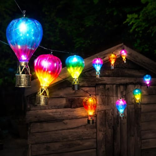 Festive Lights 2,7m Solar Heißluftballon Lichterkette außen mit 10 weißen LEDs bunte Lichterkette Solar aussen Solarlampen outdoor wetterfest