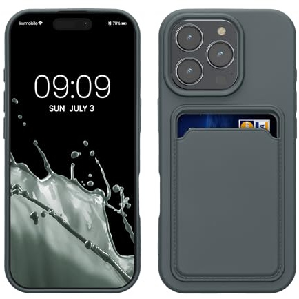 kwmobile Fodral kompatibelt med Apple iPhone 16 Pro Fodral - Mobiltelefon Bakfodral med Korthållare - Mjuk TPU Silikon Mörk Skiffer
