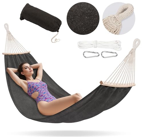 Campela Hängematte 200 x 150 cm – Zwei-Personen Boho-Design – Holzspreizstäbe & Tragetasche – 240 kg Belastbarkeit – Garten, Balkon, Camping