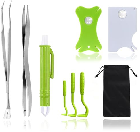 DOINEUFL Zeckenzange für Hunde Katze Mensch – 3 Zeckenhaken, 2 Zeckenzangen, Zeckenzange Mensch, Zeckenhalsband für Hunde Set mit Edelstahlpinzette & Lupe – Zeckenentfernung für Haustiere & Kinder