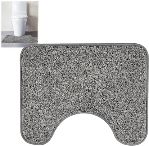 hioseyre Toilet Mat, Non Slip Extra Soft Bathroom Pedestal Mat, Microfiber Fluffy Shaggy Toilet Rug, Machine-Washable Quick Dry Bath Mat for Bathroom, U-shape Thick Toilet Rug, 50x40cm(Grey)