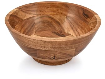 Mahasu Cuenco redondo de madera de acacia para servir frutas, plato de postre, centro de mesa, comedor, sala de estar, decoración del hogar, cocina (9 x 9 x 4 pulgadas)