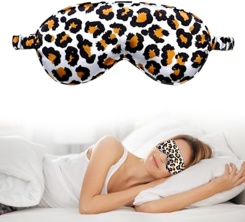 GGUFAY Masque de sommeil, Soie Naturelle Masque de Sommeil en Léopard,avec sangle réglable, Occultant pour Les Yeux, Confortable et Super Doux