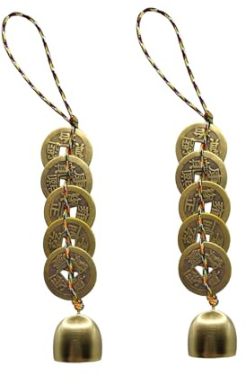 Carillons éoliens Feng Shui,2 PCS Cloches Chinoises Feng Shui avec 5 Pièces Impériales,Décoration de Jardin,Maison et Voiture,Carillons D'intérieur/Extérieur pour la Chance,Cadeau D'amitié
