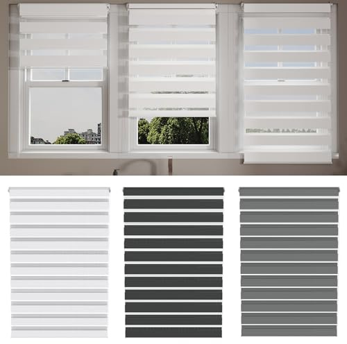 LZQ Estor doble sin necesidad de taladrar, 90 x 220 cm, color blanco, para ventanas interiores, estor doble con fijación de luz y oscurecimiento, altura regulable sin niveles