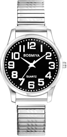 JewelryWe Reloj Correa Elástica Hombre: Relojes de Cuarzo Analógico Redondo para Caballero Correa Extensible de Acero Inoxidable Esfera Numérica Grande Fácil de Leer - para Ocio Negocios Regalos