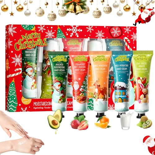 Coffret Crème Mains Noël 5pcs,Set Cadeau Hydratant Femme & Homme,Crèmes Mains Parfumées Karité pour Mains Sèches,Calendrier de l’Avent Remplissage,Idée Cadeau Noël