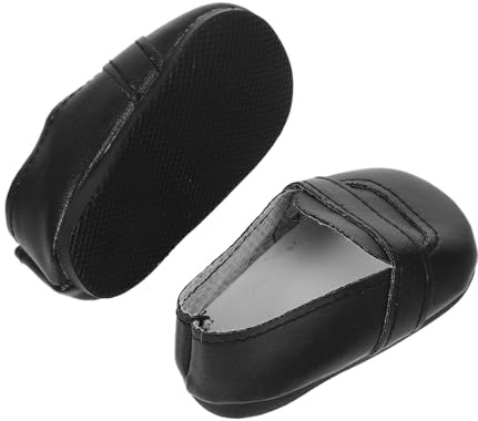 LOPUNER Zapatos para Muñecas de 18 Pulgadas, Par de Mini Zapatos de PU Negro, Accesorio Versátil Buena Artesanía para Ocasiones Obsequios y Cumpleaños