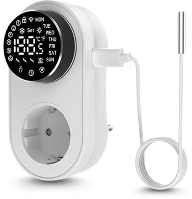 Jadeshay Enchufe WiFi,16A Termostato Digital Controlador de Temperatura -5～45℃ para Refrigeración y Calefacción en Electrodomésticos,Control Remoto via Tuya Smart Life Voz via Alexa y Google Assistant