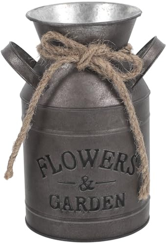 LALAFINA Vintage Rustic Metal Milk Jug Flower Bucket Planter 4.53x7.48 Inch Galvanized Iron Pitcher Vase for Farmhouse Porch Kitchen Decor