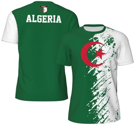 HLBSDM Maglietta Sportiva con Stampa 3D a Grana e Bandiera dell'Algeria, Ideale per Corsa, Ciclismo, Calcio, Tennis e Fitness. Magliette a Rete per Appassionati.