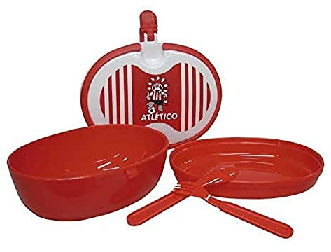 Atlético de Madrid - Tartera con 2 Platos, Cuchara y Tenedor, Producto Oficial, Color Rojo (CyP Brands)