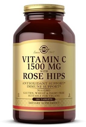 Solgar | Vitamina C Con Escaramujo 1500 Mg | Rose Hips | Reduce El Cansancio Y La Fatiga | Estimula La Formación De Colágeno | Comprimidos, Multicolor, 180 tabletas