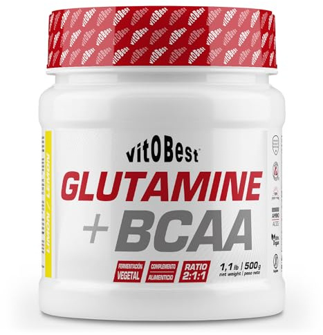 VITOBEST | Aminoácidos Glutamine+BCAA en Polvo | Ayuda a promover la recuperación de los esfuerzos musculares | No contiene azúcar ni glucosa añadidos Apto para celíacos | Sabor Limón - 500 g