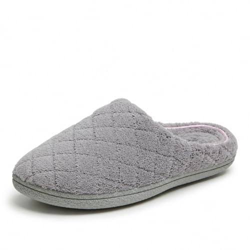 Dearfoams Womens Leslie Washable Memory Foam Terry Clog With Wide Widths Slipper, Medium Grey, 9-10 US