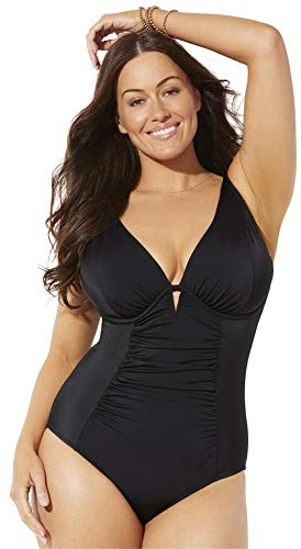 Swimsuits For All Women's Shirred Underwire One Piece Swimsuit - 16, Black (Plus