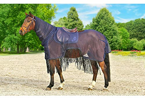 Euroriding Fliegenausreitdecke mit Halsteil Navy Ausreitdecke mit Fransen S (125 cm)