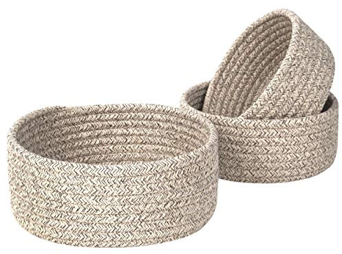 MINTWOOD Design Set of 3 Cotton Rope Nesting Bowls, Small Catch All Basket, Cute Closet Baskets and Bins for Shelves, Mini Table Basket Organizer for Small Accessories, Light Brown