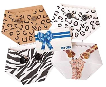 Baby Shower Game Prizes - Diaper Shaped Gift Card Holder for Baby Shower - Safari Animal Prints - Set of Four from Kards by Kaylee