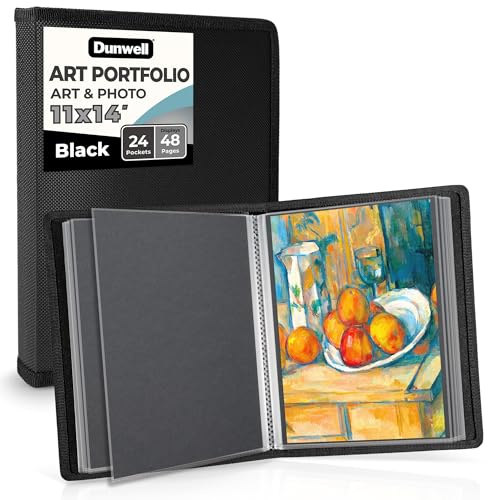 Dunwell Portfolio d'art 28 x 35,6 cm – (noir), 24 poches, 48 pages, classeur de présentation 28 x 35,6 cm avec pochettes de protection, portefeuille d'art pour enfants, livre de présentation