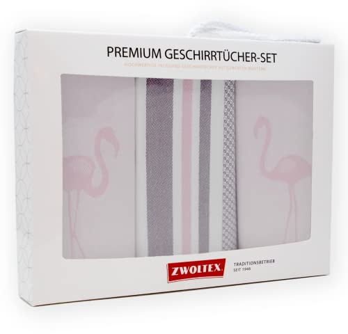 ZWOLTEX Geschirrtücher Geschenkset aus 100% Baumwolle I Made IN EU I Oeko-TEX® 100 I Gewebte Geschirrhandtücher - Küchentücher 70x50 (Geschenkset (3X Küchentuch), Flamingo (Rosa)