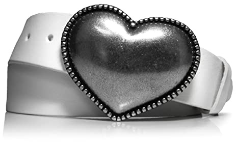 almela - Cinturón mujer hebilla corazón plata vieja antialérgica - Piel legítima - Cuero - 4 cm de ancho - 40mm - Women's leather belt