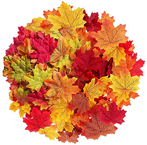 300 st höstblad, konstgjorda höstlönnlöv – blandade 6 höstfärgade blad höst bordsspridare för bröllop, höstfester, konst scrapbooking, Thanksgiving Day halloween höstdekorationer